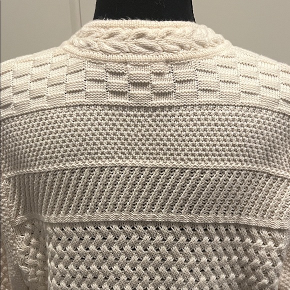 L.L. Bean Cream Cable Knit Cardigan Size MP - Picture 7 of 8